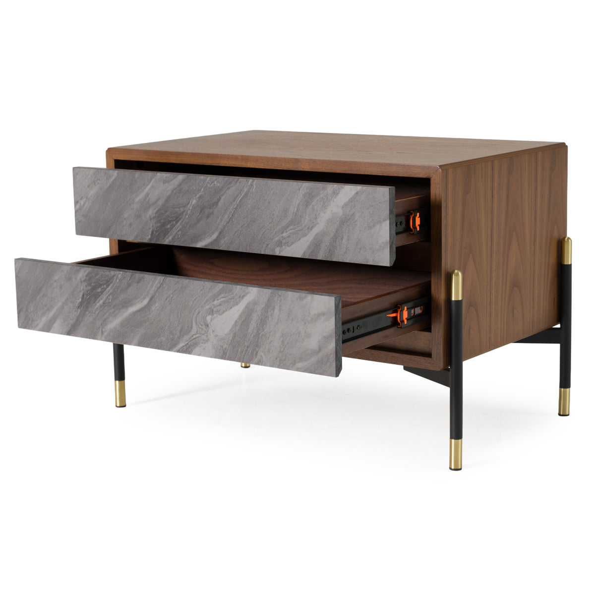 Metcalf Mid-Century Walnut & Grey Nightstand