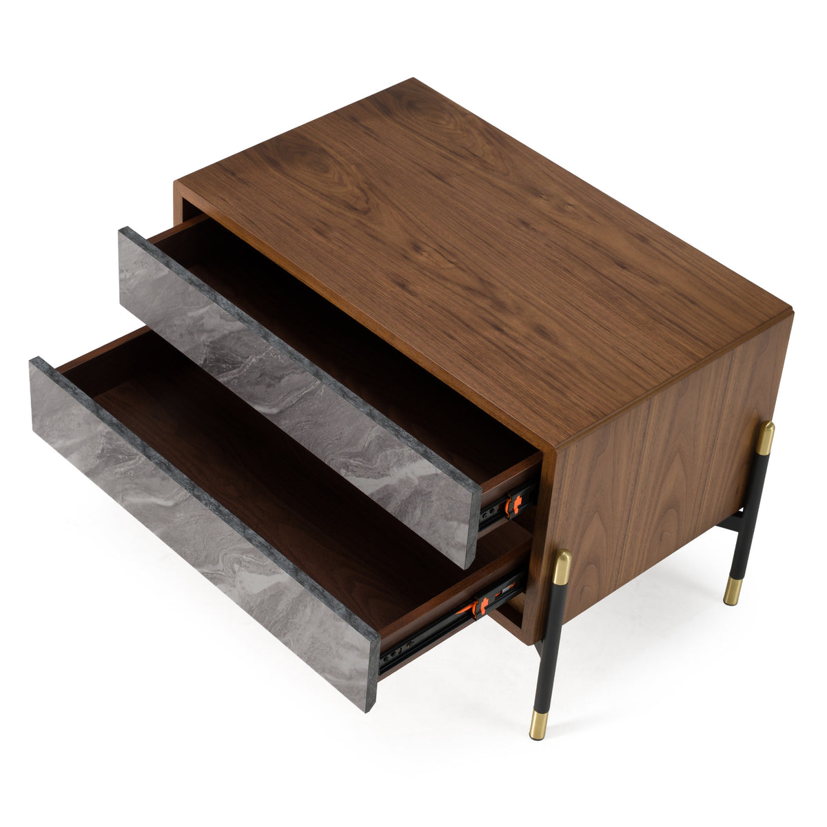 Metcalf Mid-Century Walnut & Grey Nightstand