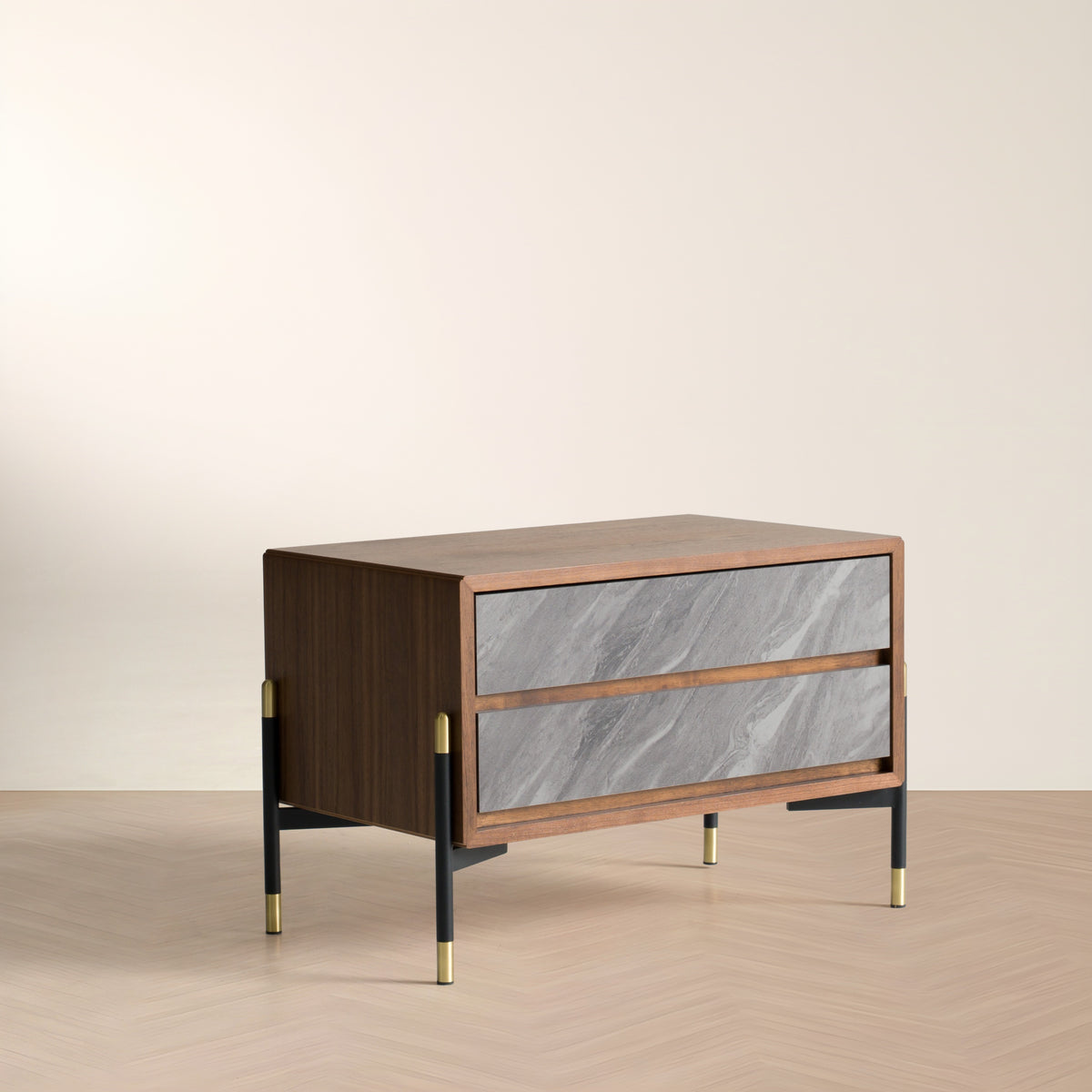 Metcalf Mid-Century Walnut & Grey Nightstand