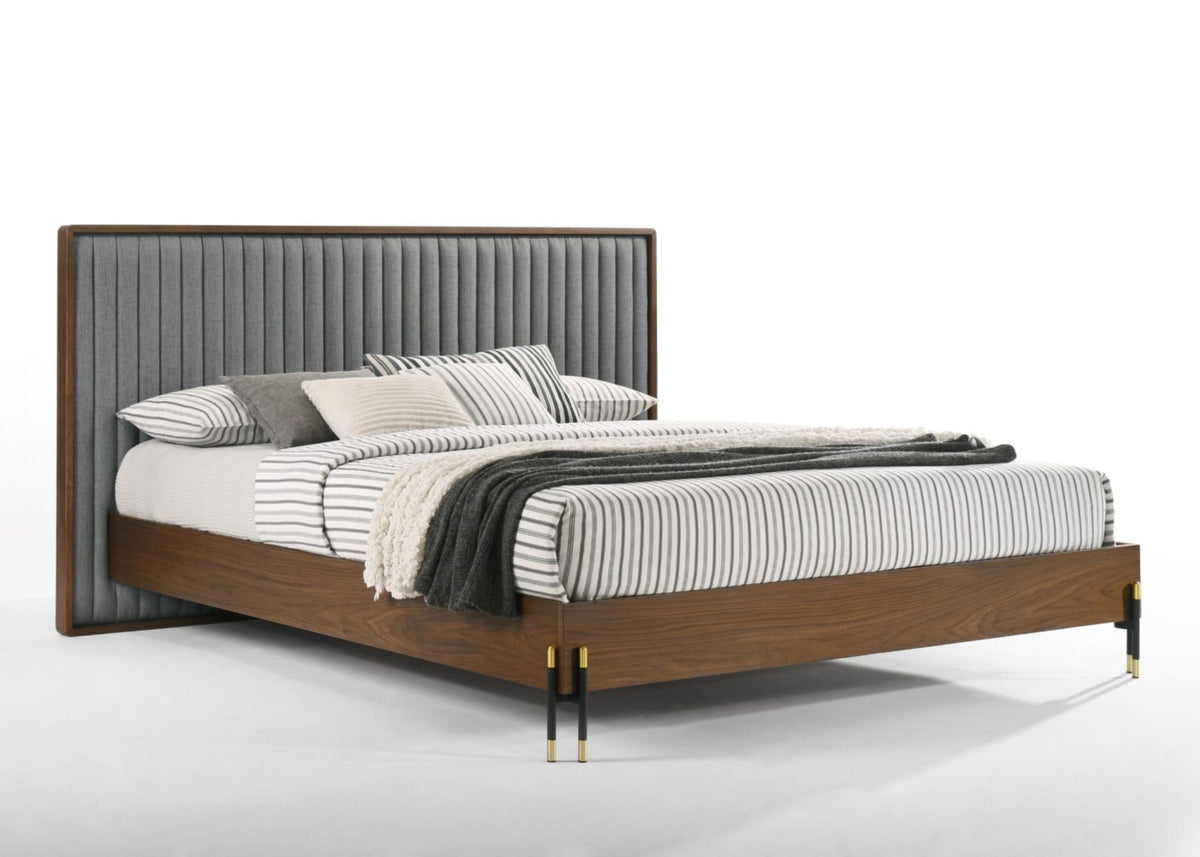 Metcalf Queen Mid-Century Walnut & Grey Bed