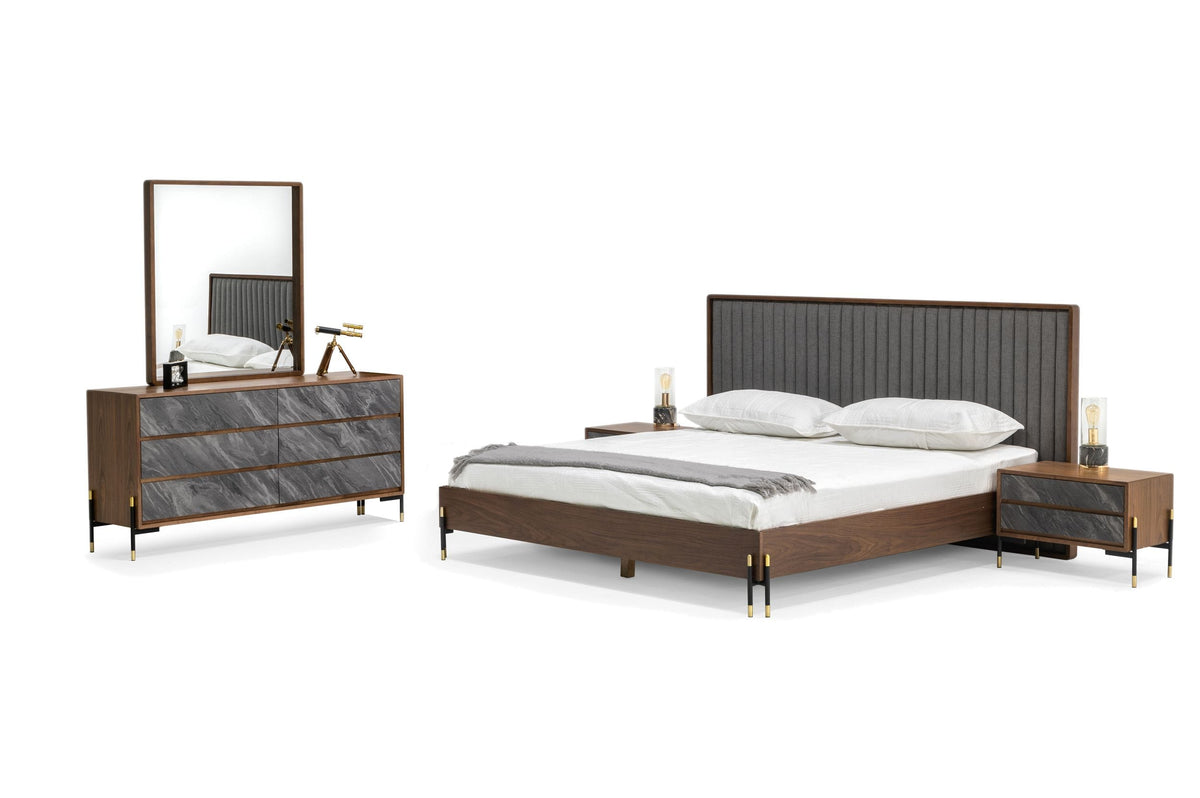 Metcalf Queen Mid-Century Walnut & Grey Bedroom Set