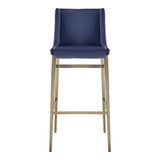 Mimi Contemporary Blue Velvet + Brass Counter Stool (Set of 2)