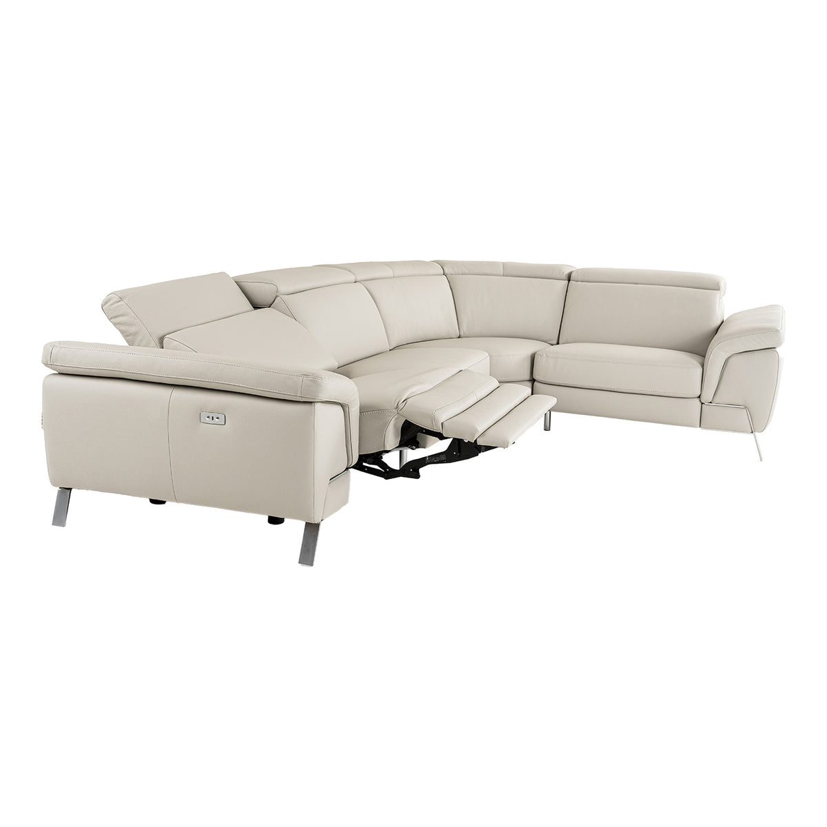 Mini Wonder Italian Modern Grey Leather Sectional Sofa with Left Facing Recliner