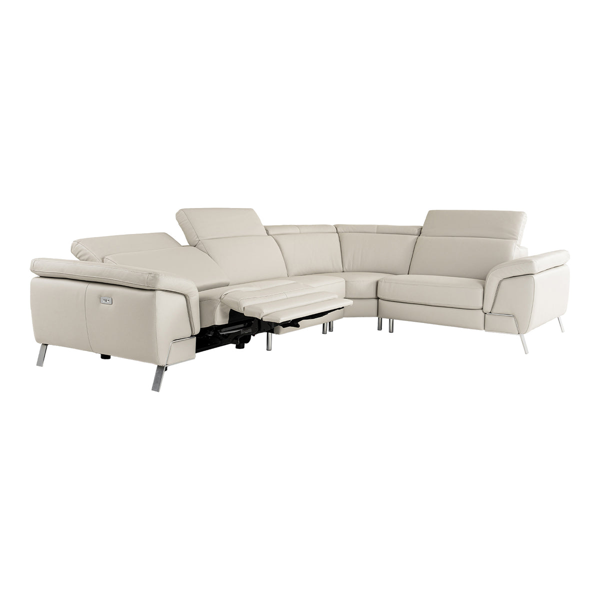 Mini Wonder Italian Modern Grey Leather Sectional Sofa with Left Facing Recliner
