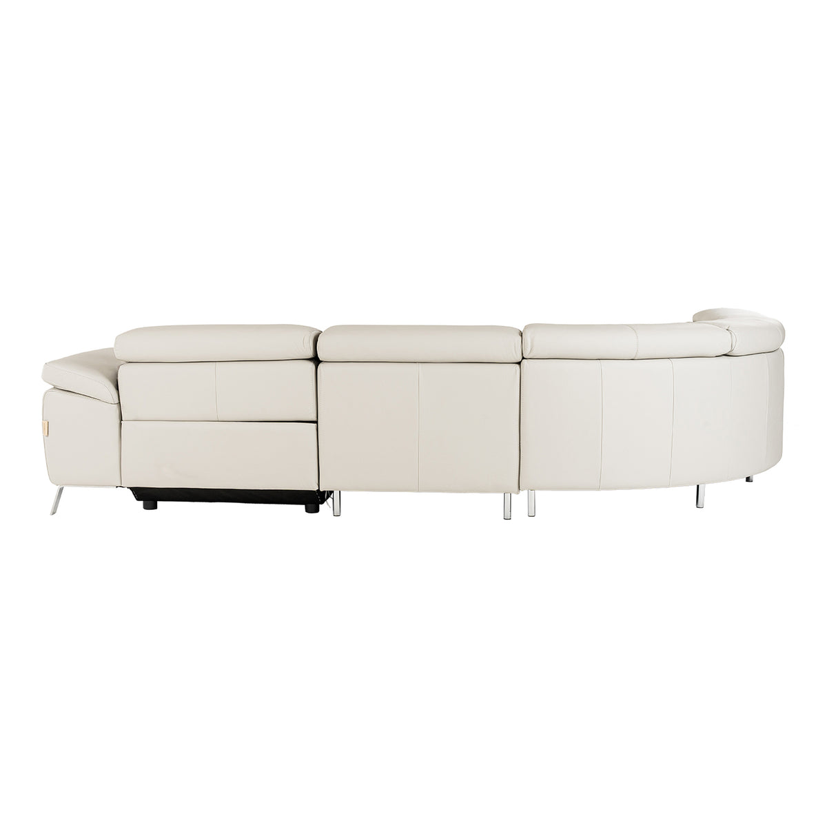 Mini Wonder Italian Modern Grey Leather Sectional Sofa with Right Facing Recliner