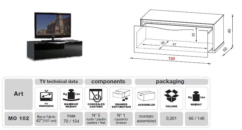MO-USA2 Modena Grey TV Entertainment System Made In Italy