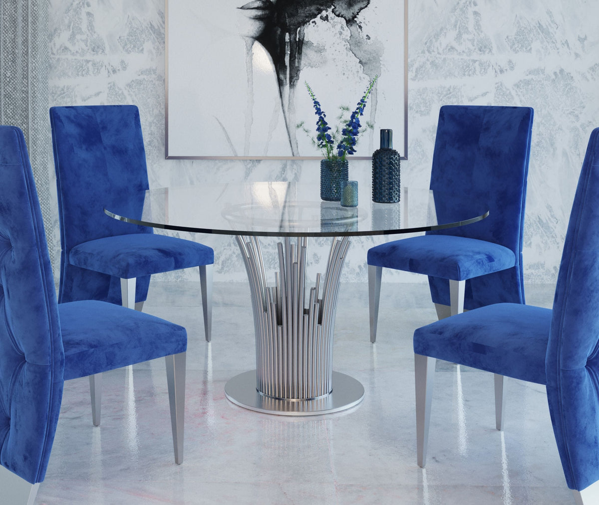 Paxton Modern Round Glass & Stainless Steel Dining Table