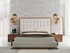 Amberlie Eastern King White Vegan Leather & Walnut Bed