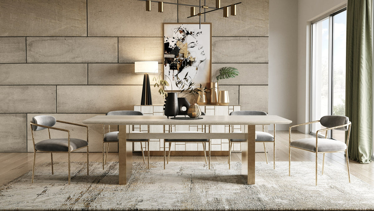 Angus Modern Cream Ash + Gold Dining Table