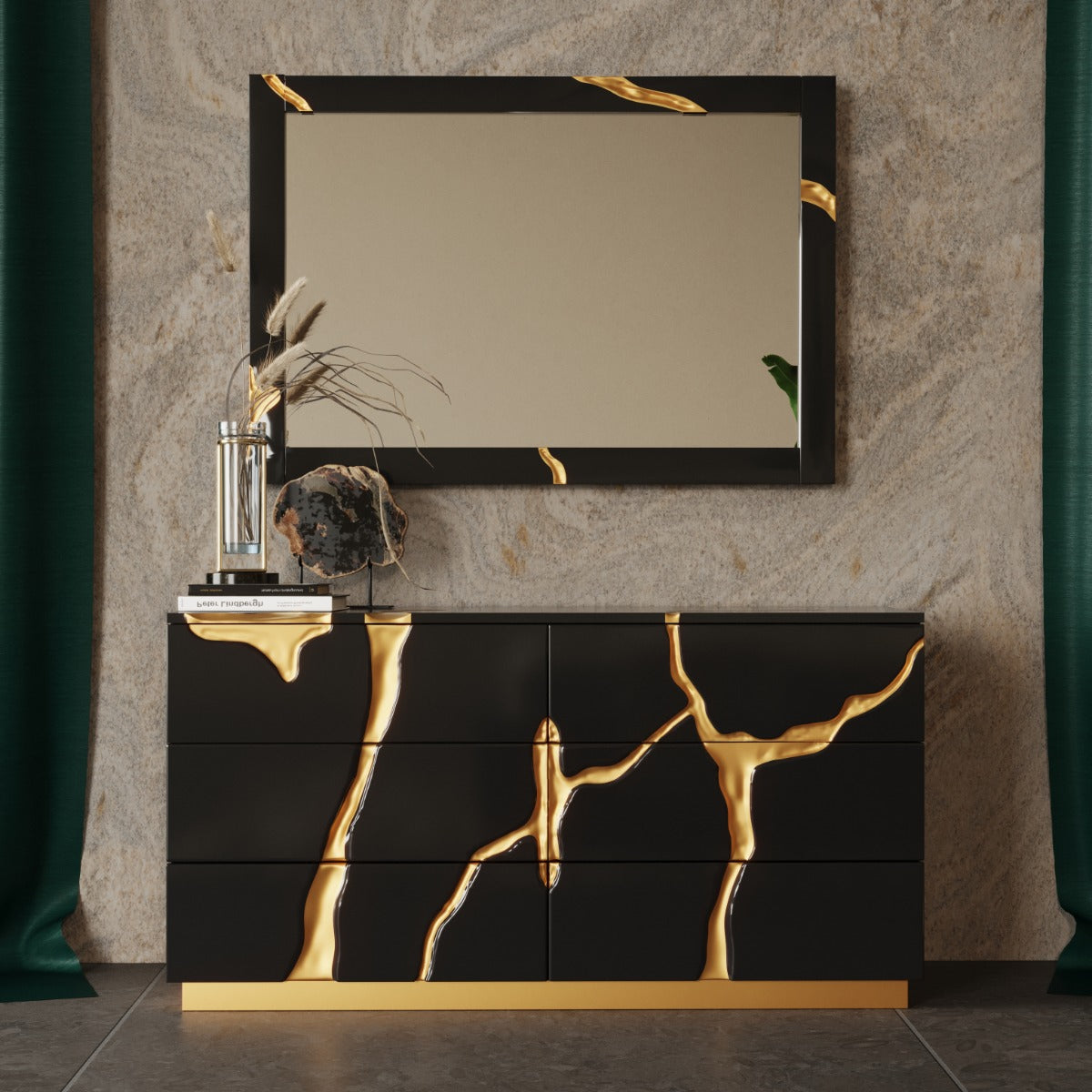 Aspen Modern Black and Gold Dresser