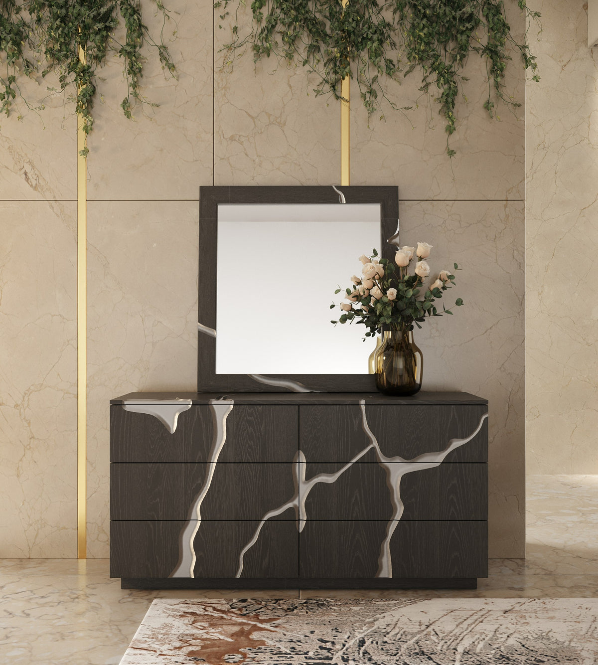 Aspen Modern Matte Brown Ash & Silver Dresser