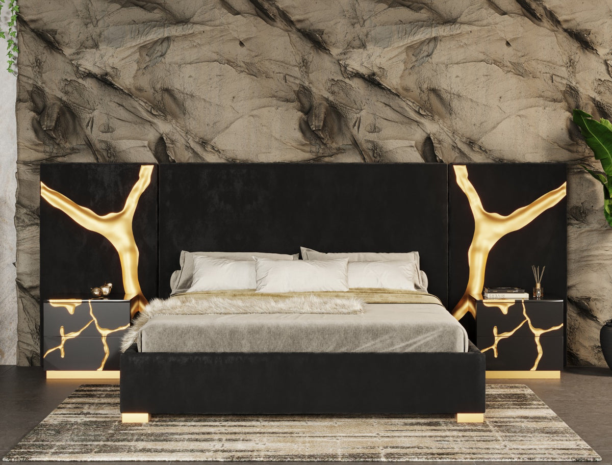Aspen Glam Black Velvet & Gold Bed