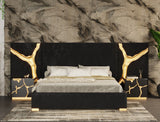 Aspen Queen Glam Black Velvet & Gold Bed