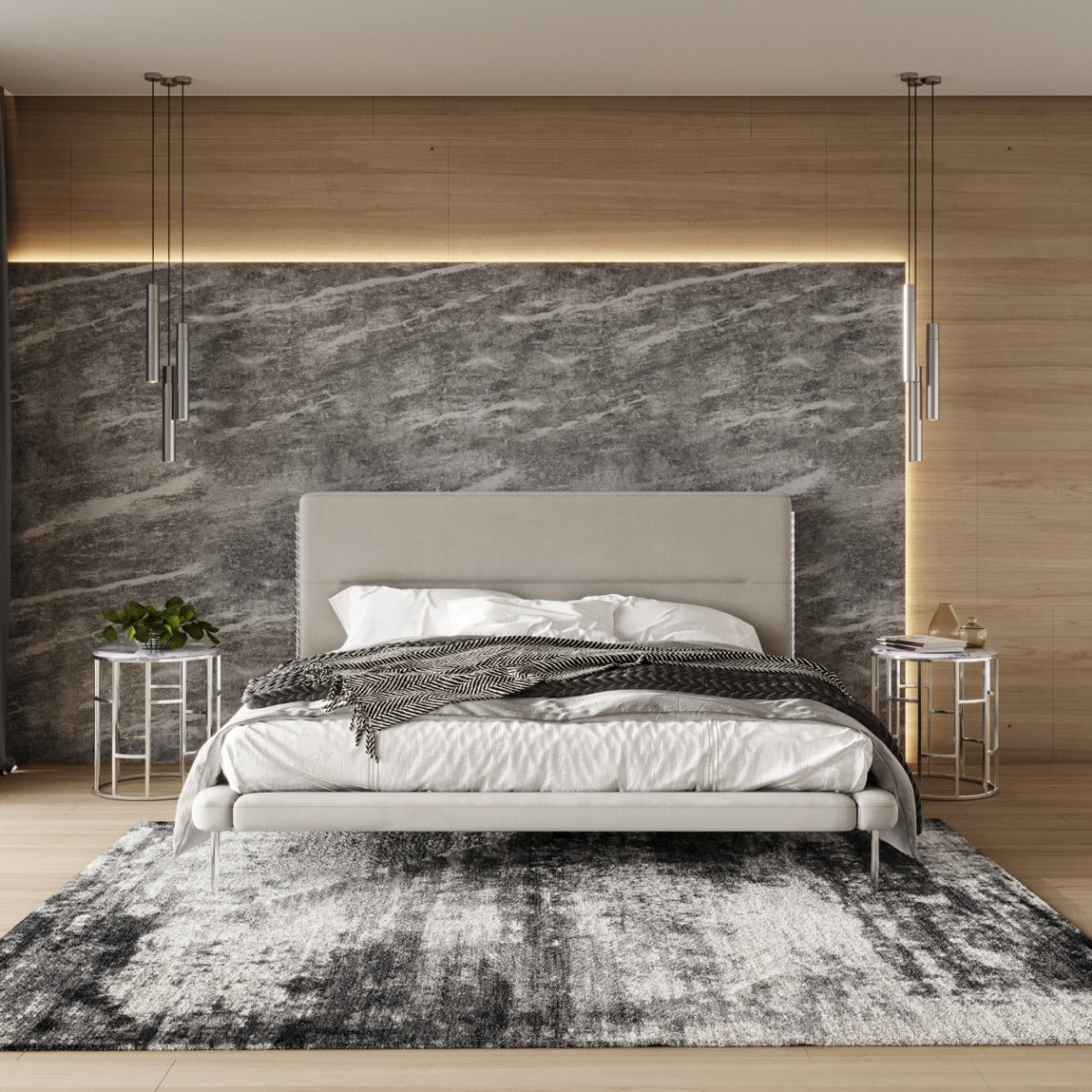 Bergeron Contemporary Cream Woven Fabric Bed
