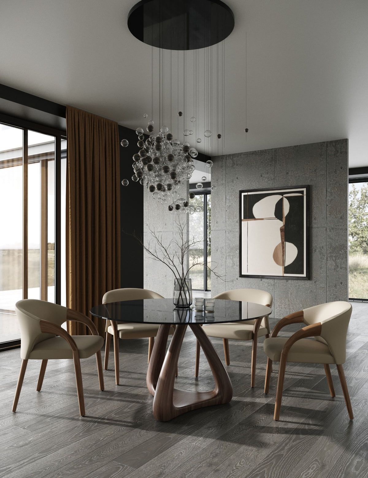 Wynetta Mid-Century Modern Grey Vegan Leather + Walnut Dining Chair