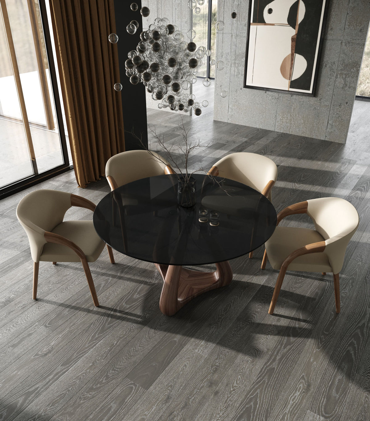 Wynetta Mid-Century Modern Grey Vegan Leather + Walnut Dining Chair
