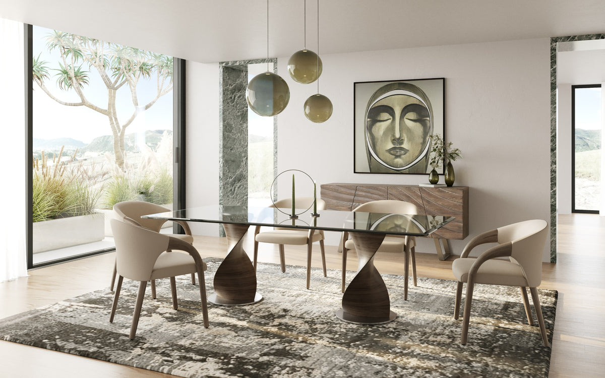 Cleveland Contemporary Glass and Grey Ash Dining Table