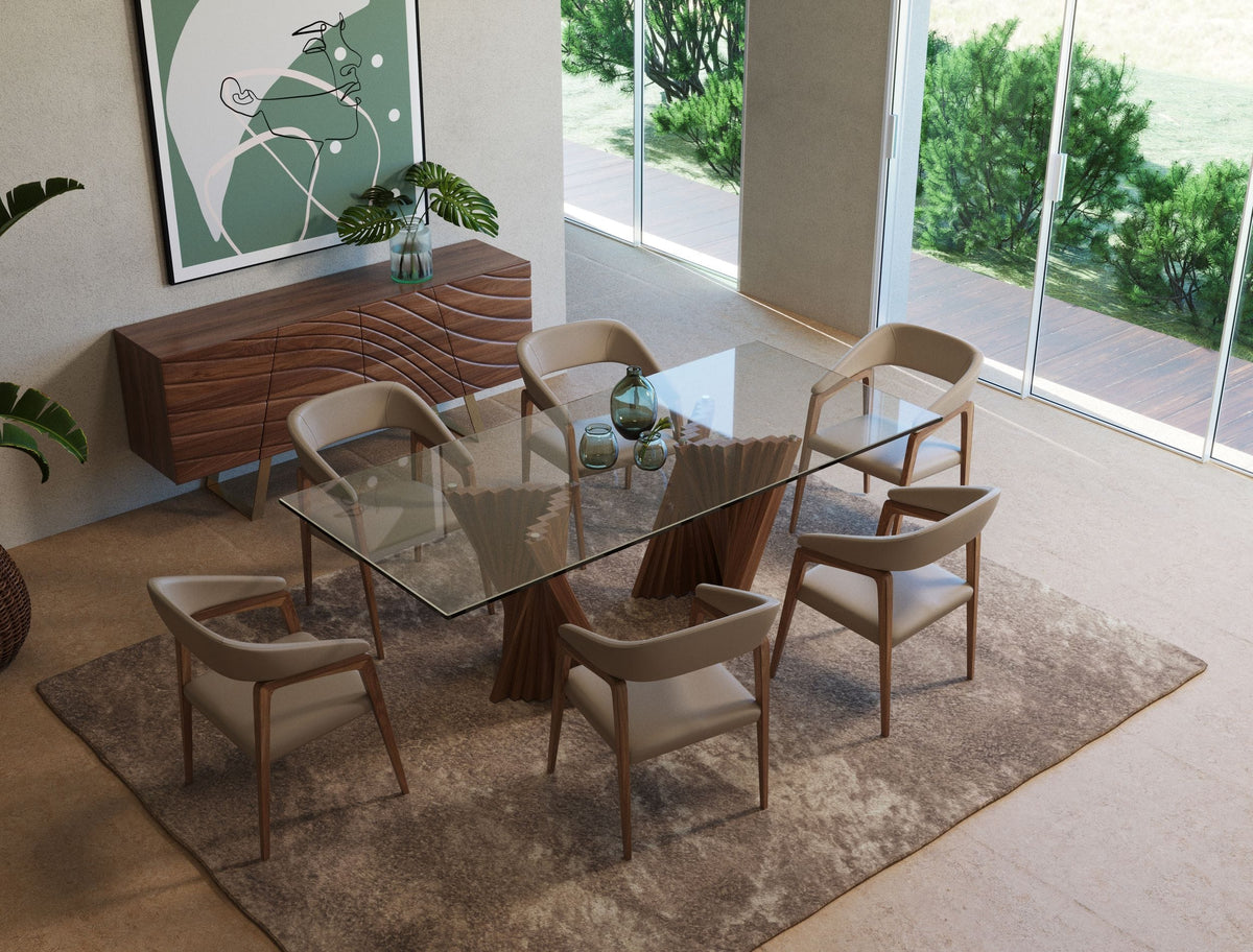 Corbin Mid-Century Walnut and Glass Dining Table
