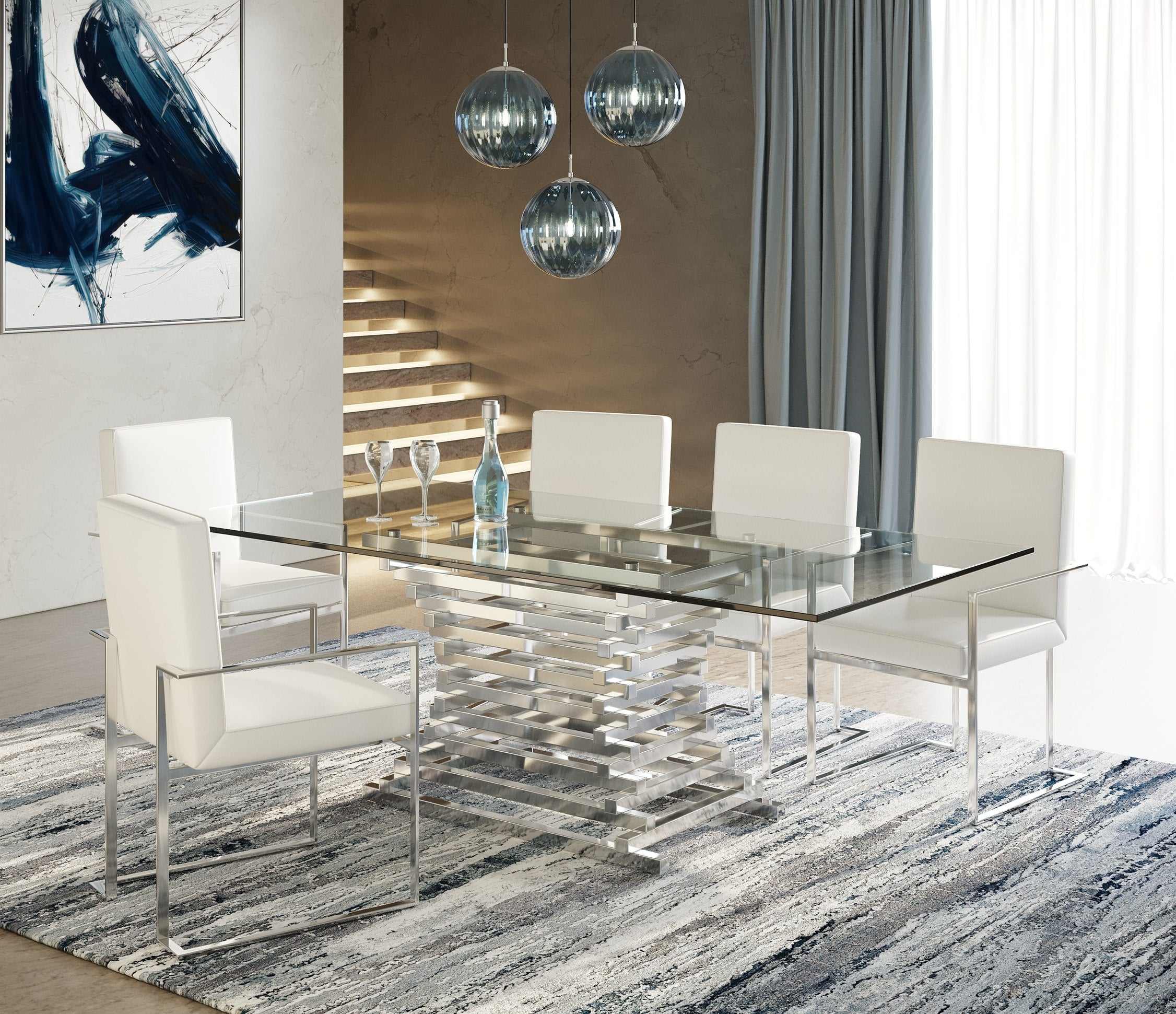 Crawford Modern Rectangular Glass Dining Table
