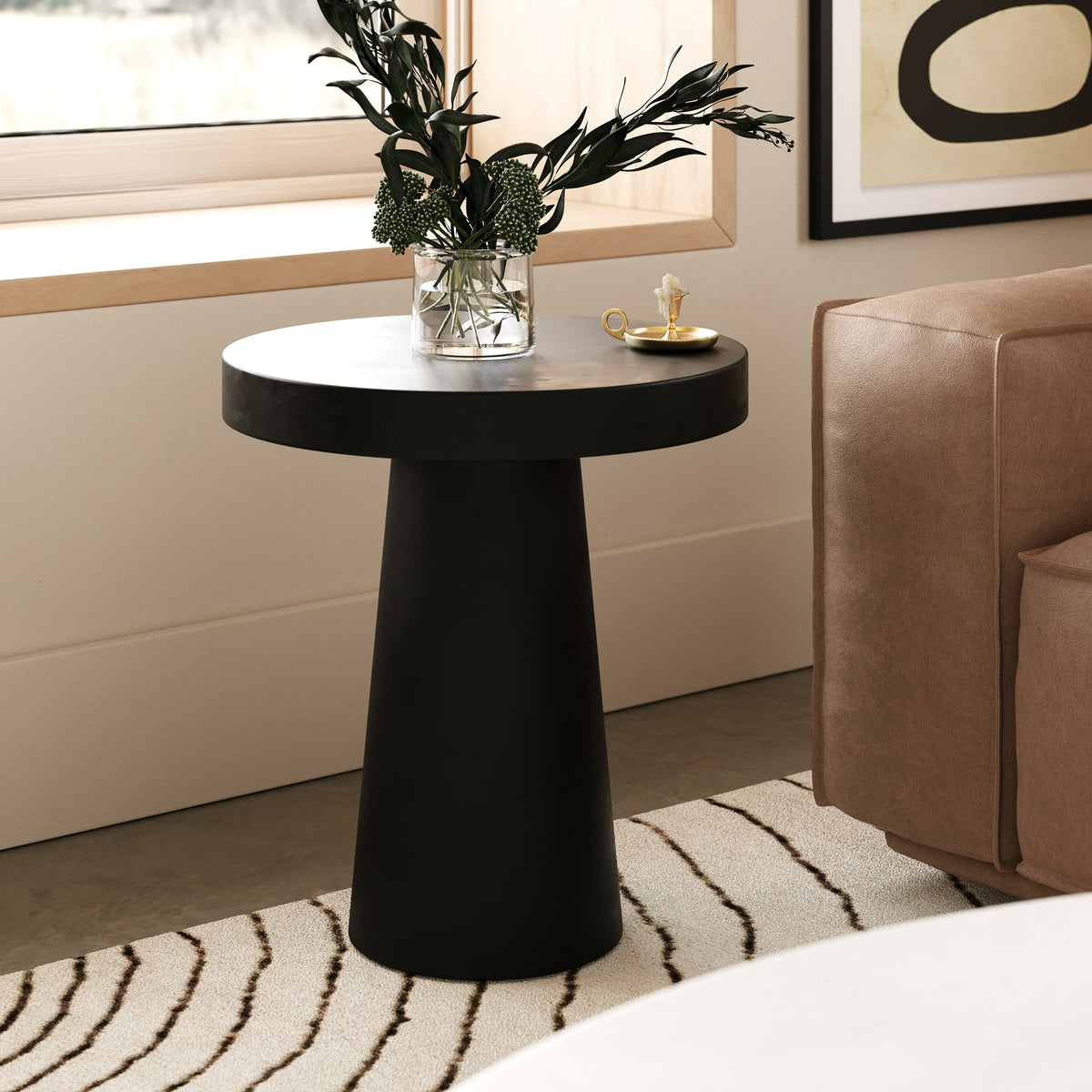 Desoto Modern Black Concrete Round End Table
