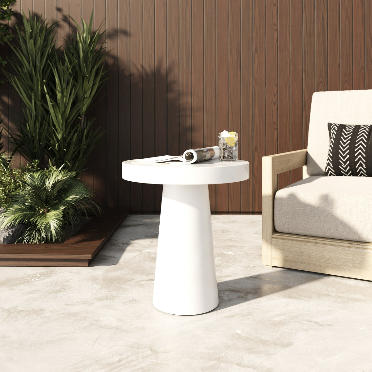 Desoto Modern White Concrete Round End Table