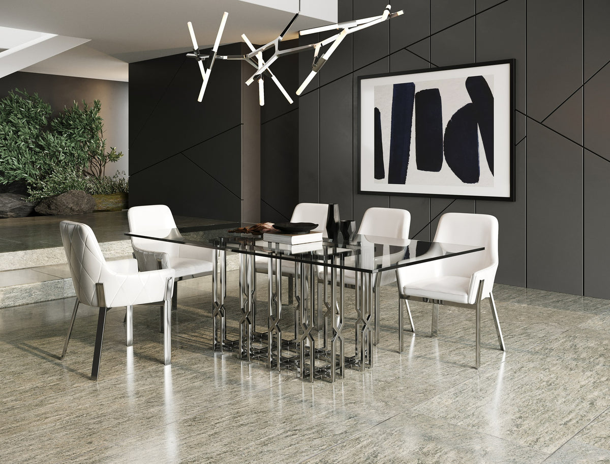 Ericson Modern Glass & Stainless Steel Dining Table