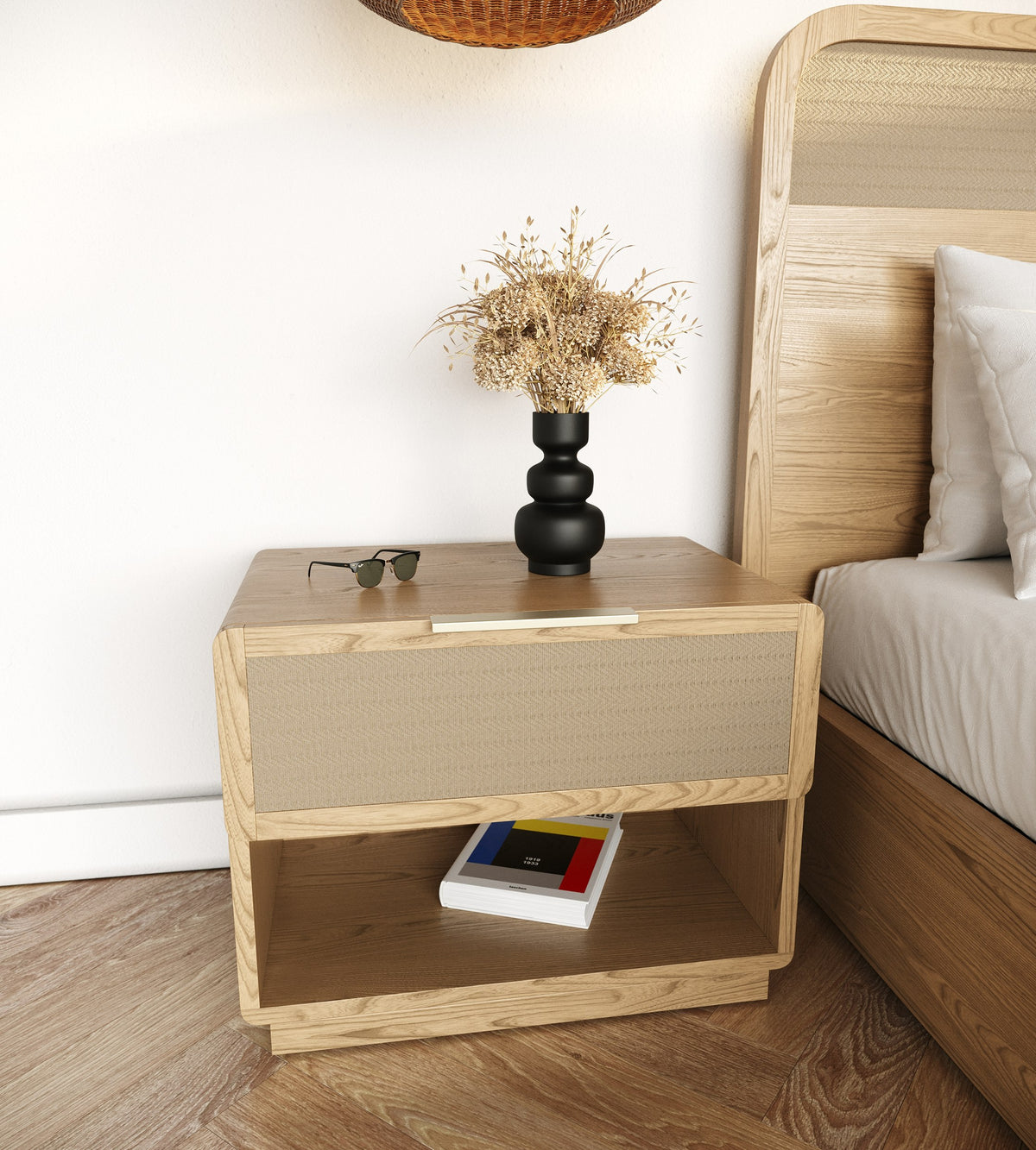 Gavin Modern Natural Ash + Rattan Bedroom Set