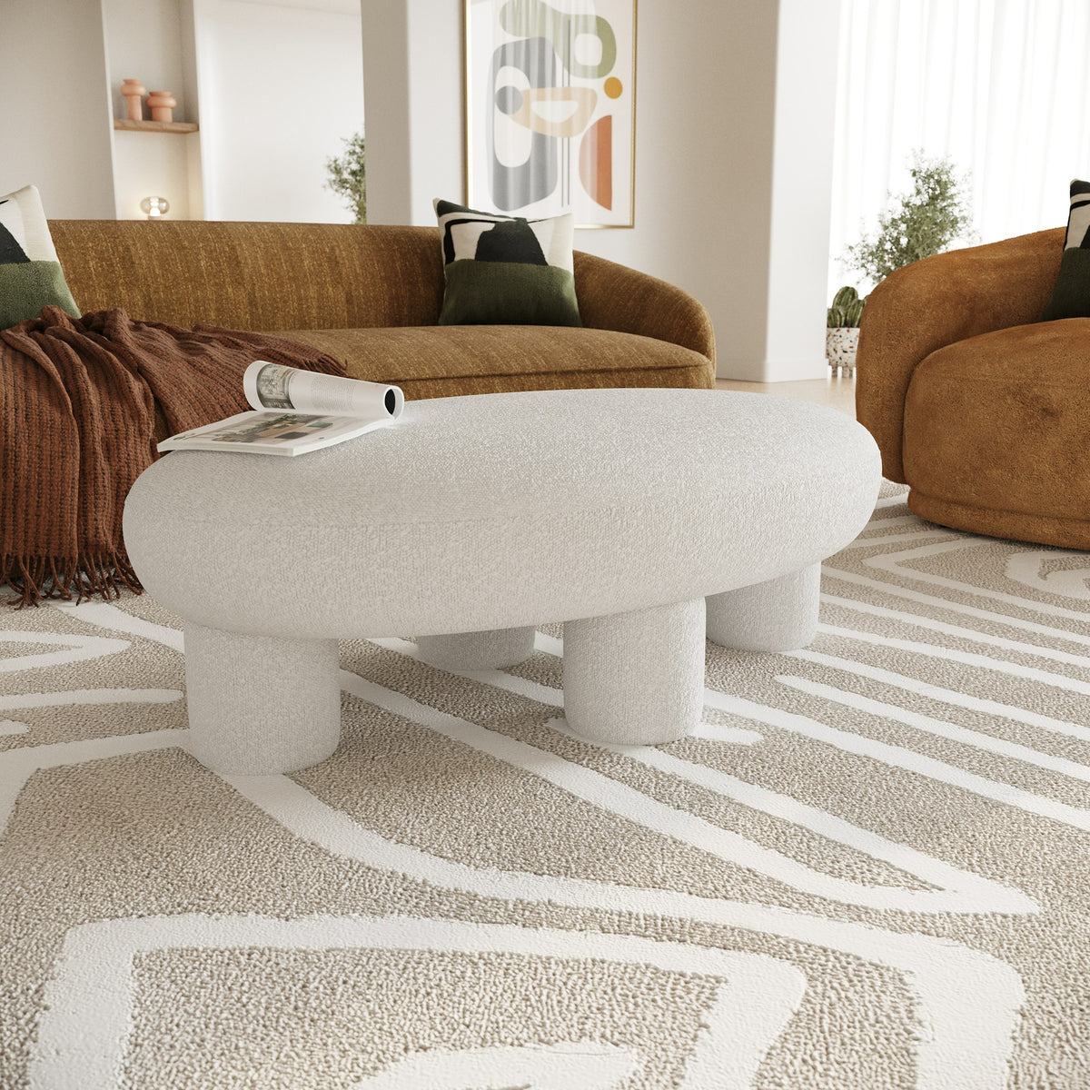 Gaynes Modern Off-White Fabric Bench