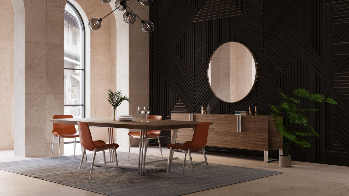 Gilroy Modern Walnut & Stainless Steel Dining Table