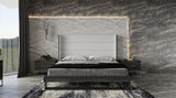 Heloise Contemporary White Leather & Grey Elm Trim Bed