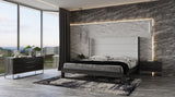 Heloise Contemporary White Leather & Grey Elm Trim Bed