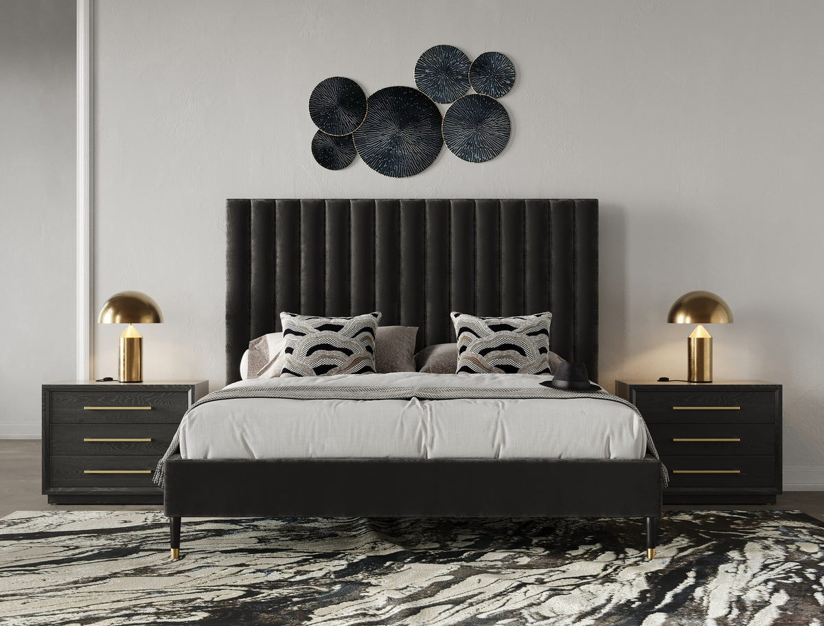Hemlock Modern Dark Grey Velvet Bed