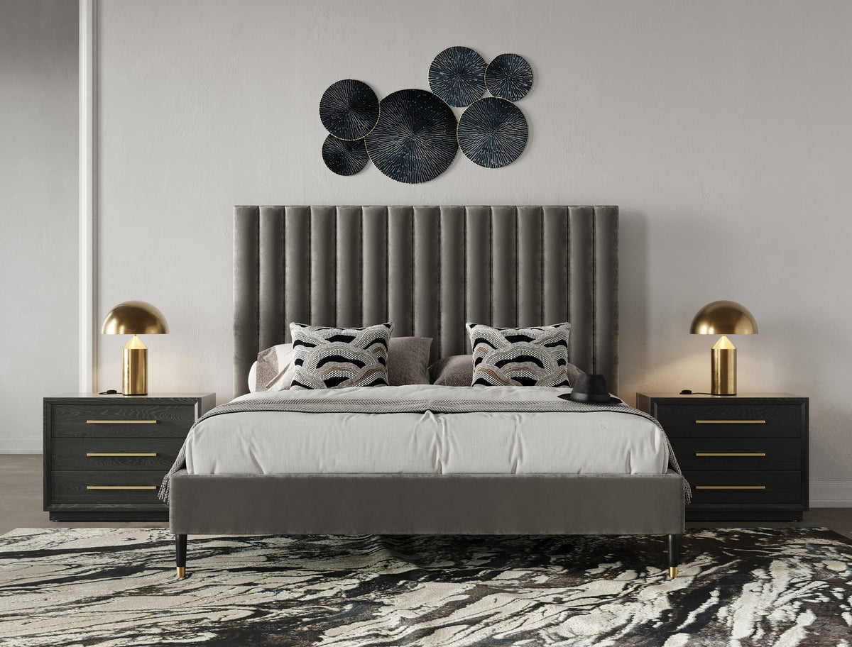 Hemlock Modern Grey Velvet Bed