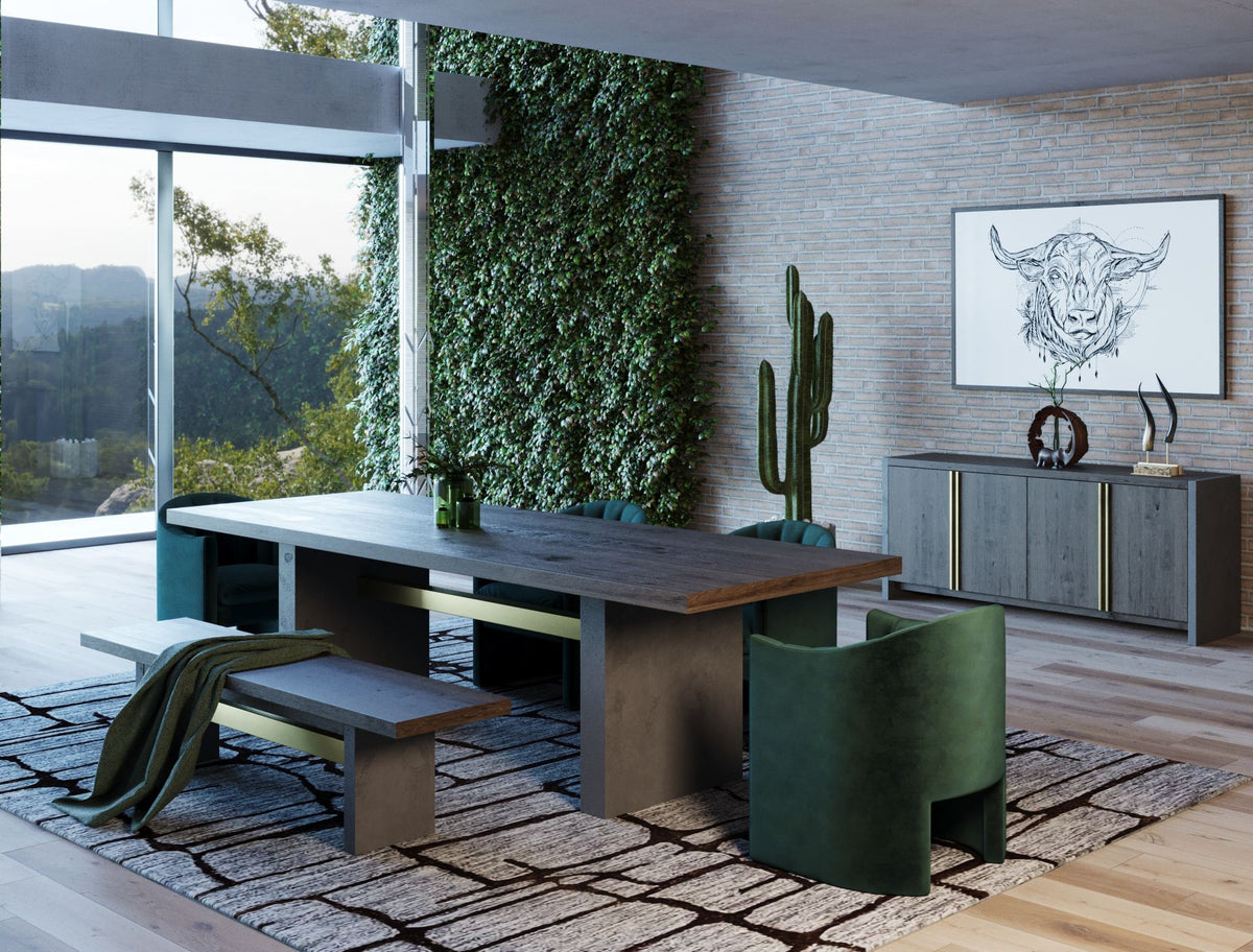 June Modern Dark Grey & Walnut Dining Table