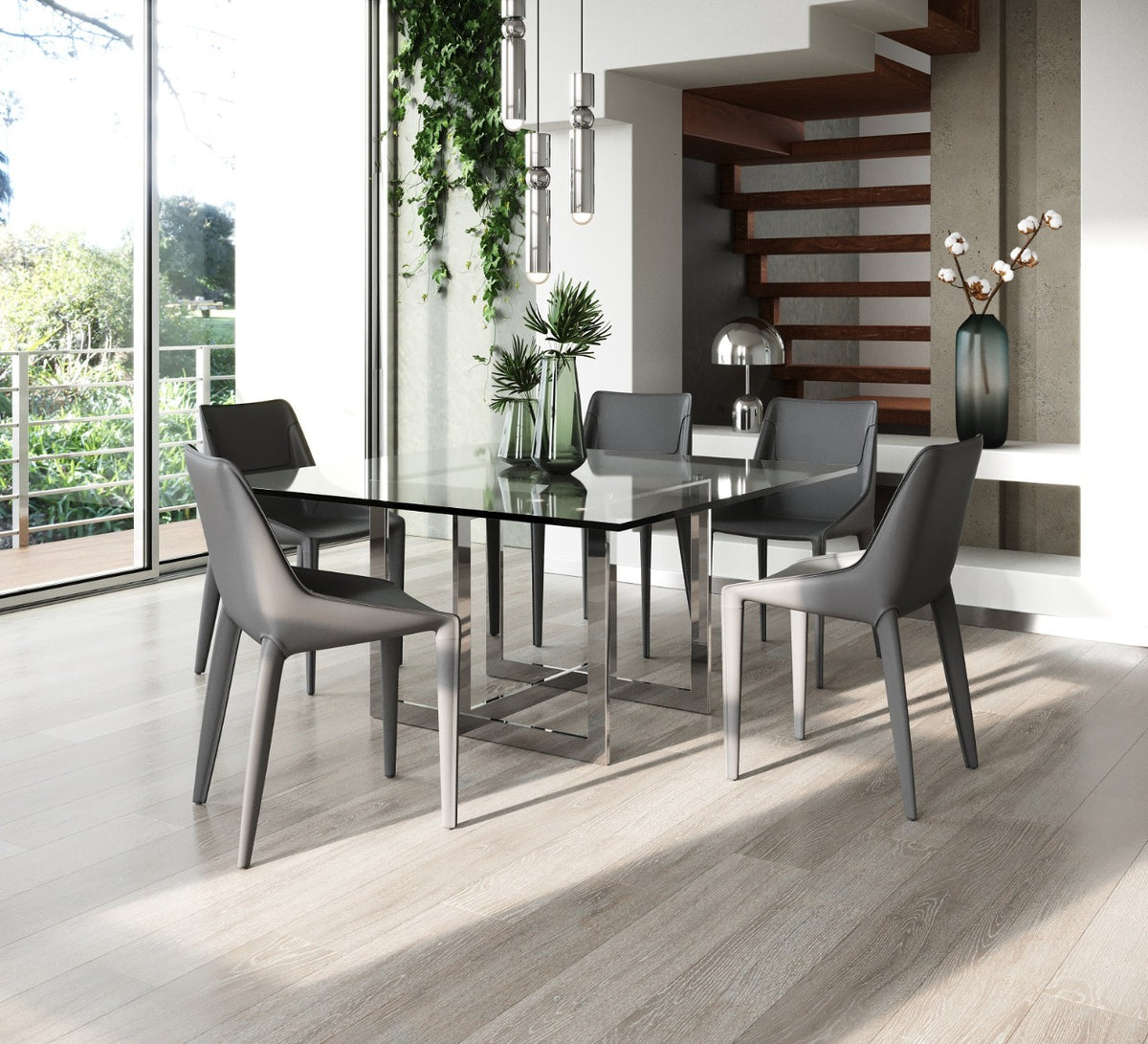 Keaton Square Modern Glass + Stainless Steel Dining Table
