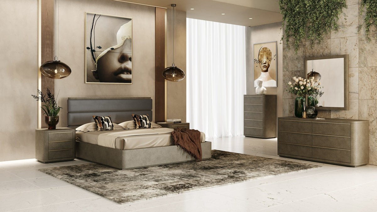 Lois Modern Beige Shagreen + Brass Chest
