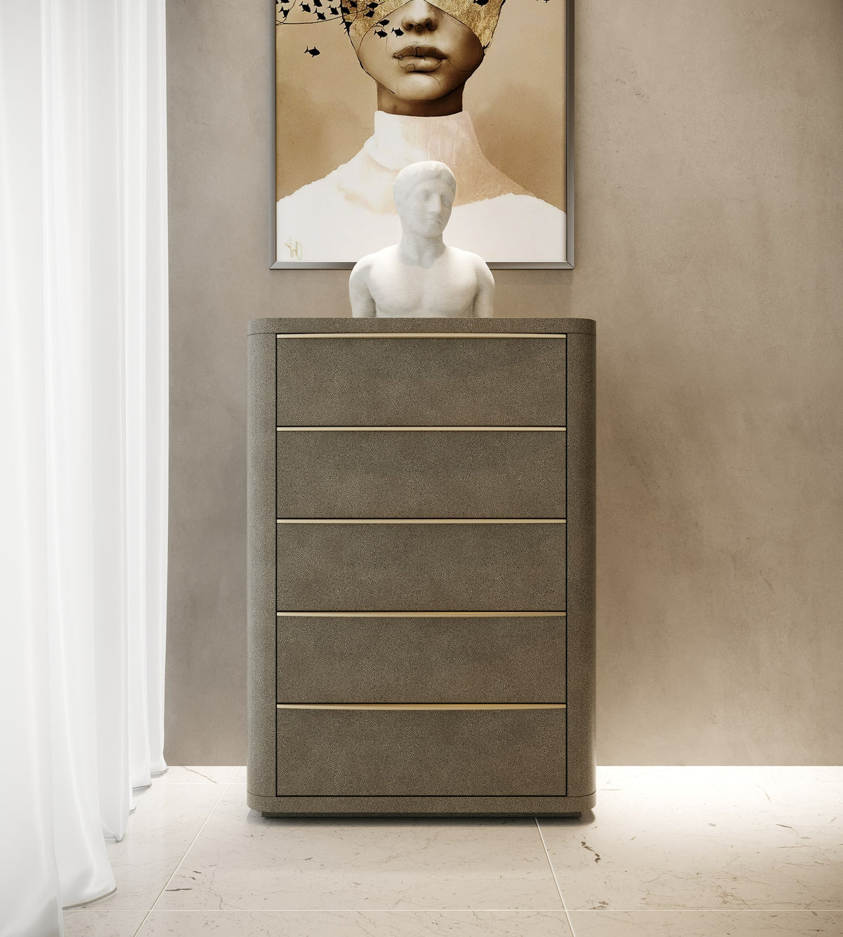 Lois Modern Beige Shagreen + Brass Chest