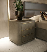 Lois Modern Beige Shagreen + Brass Nightstand