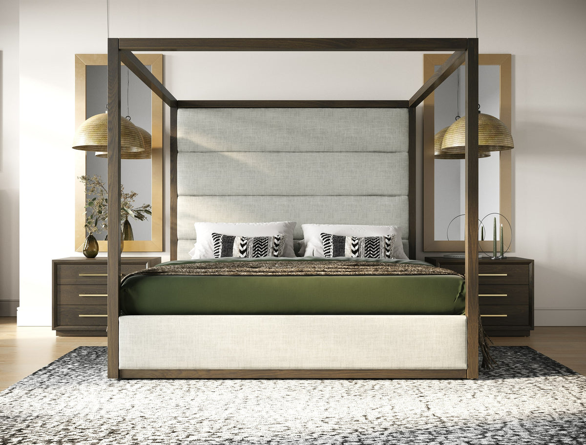 Manhattan Contemporary Canopy Brown Oak Bedroom Set
