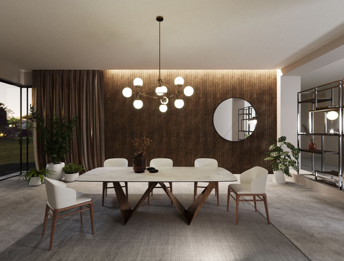 Melanie Modern White Ceramic & Brushed Brown Dining Table