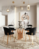 Paxton Modern Round Glass & Rosegold Dining Table