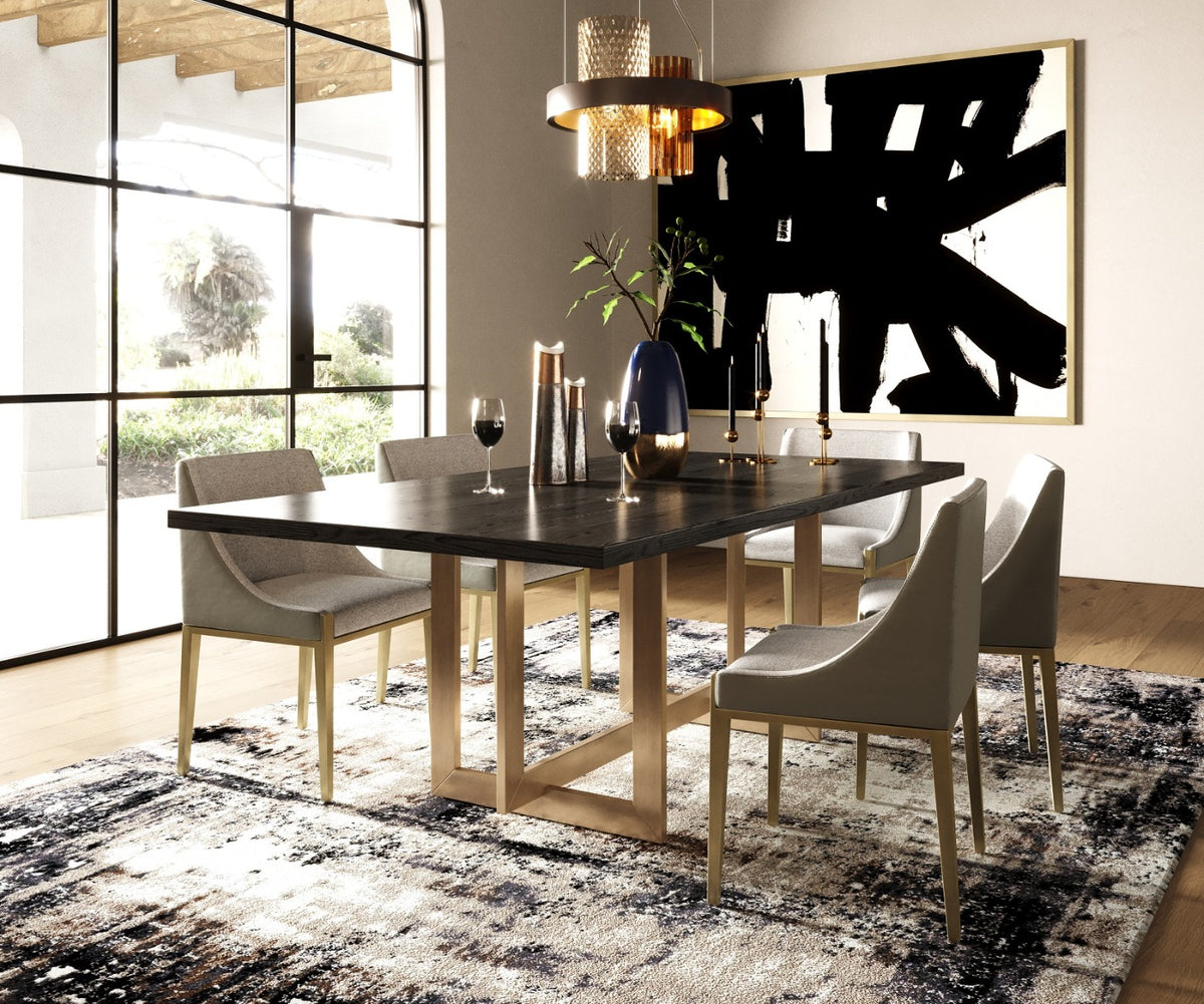 Pike Modern Black Ash & Brass Dining Table