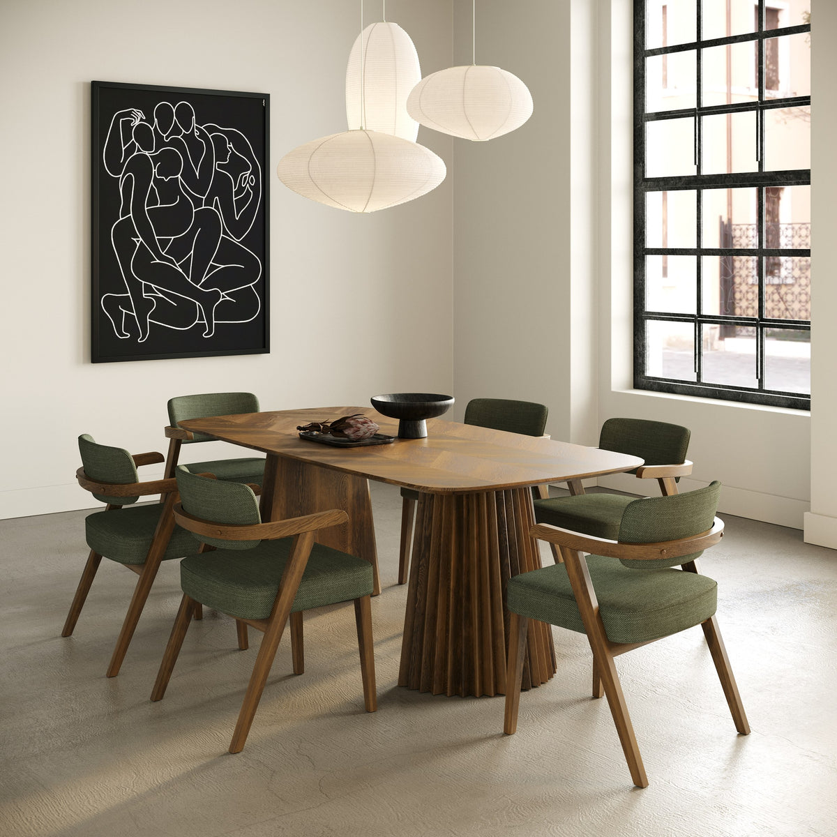 Sacks Mid-Century Modern Herringbone Walnut Dining Table