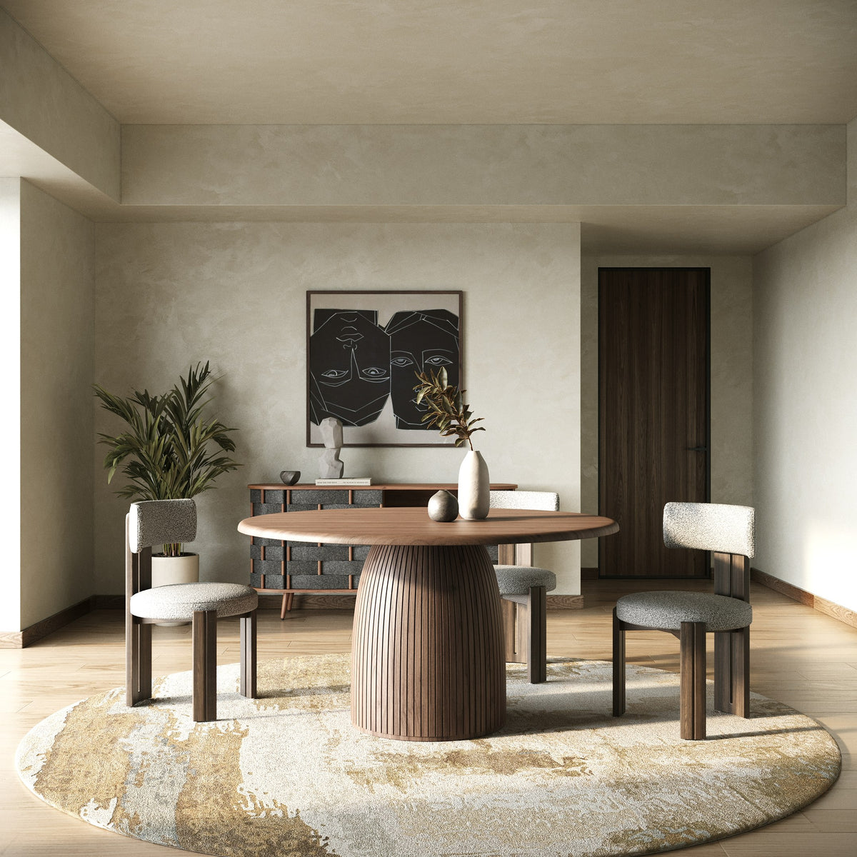 Modrest Sheridan Mid Century Modern Walnut Round Dining Table