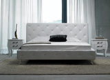 Queen Monte Carlo Modern White Leatherette Bed with Crystals