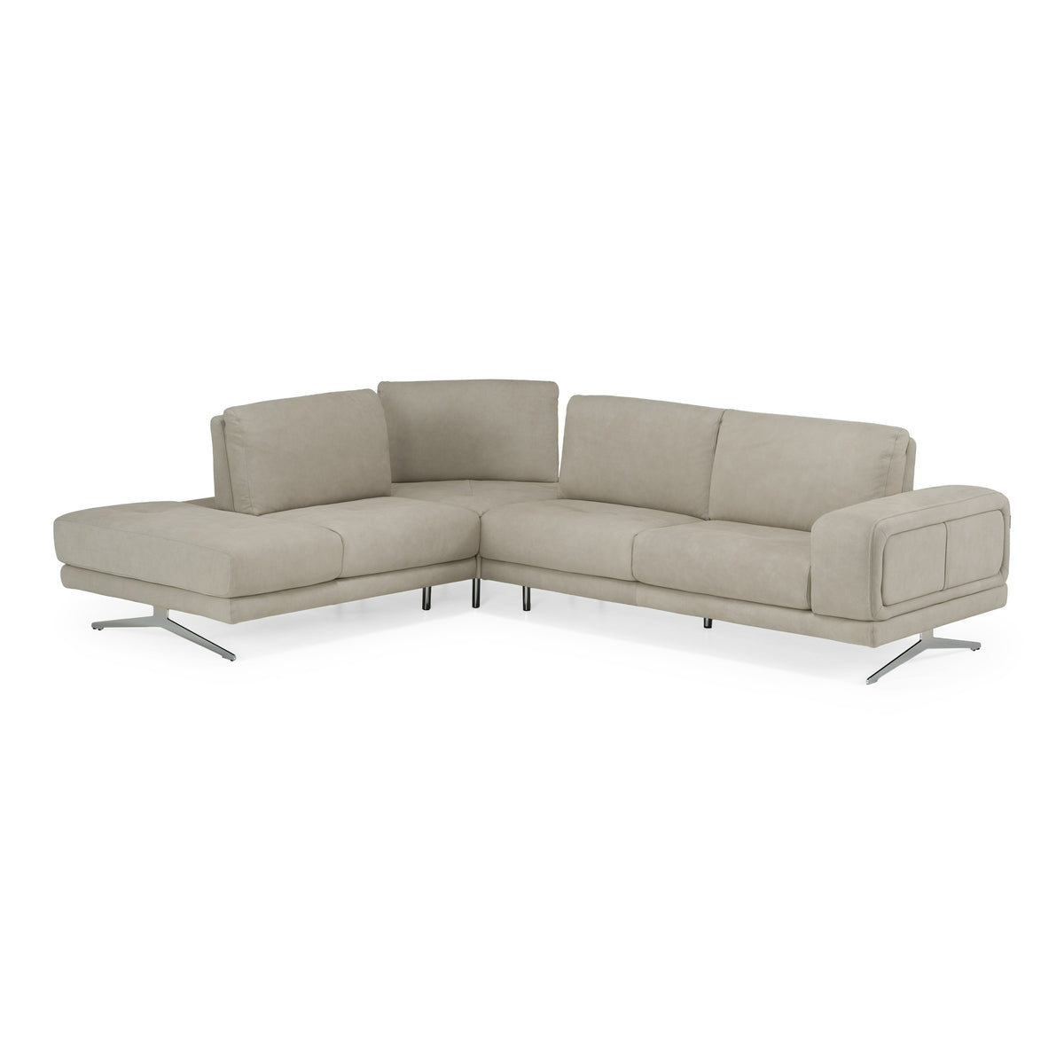 Mood Italian Light Grey Leather Left Facing Sectional Sofa