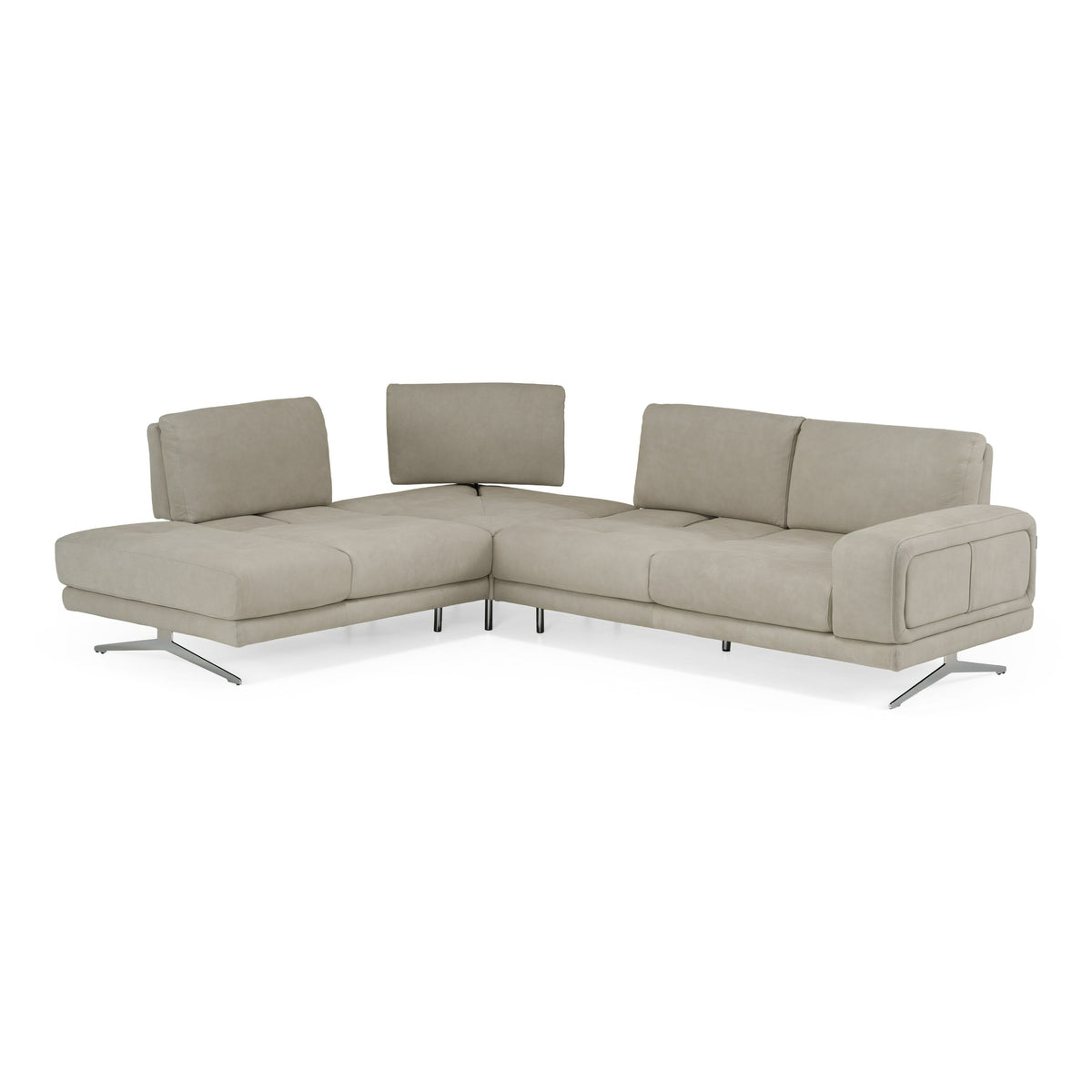 Mood Italian Light Grey Leather Left Facing Sectional Sofa
