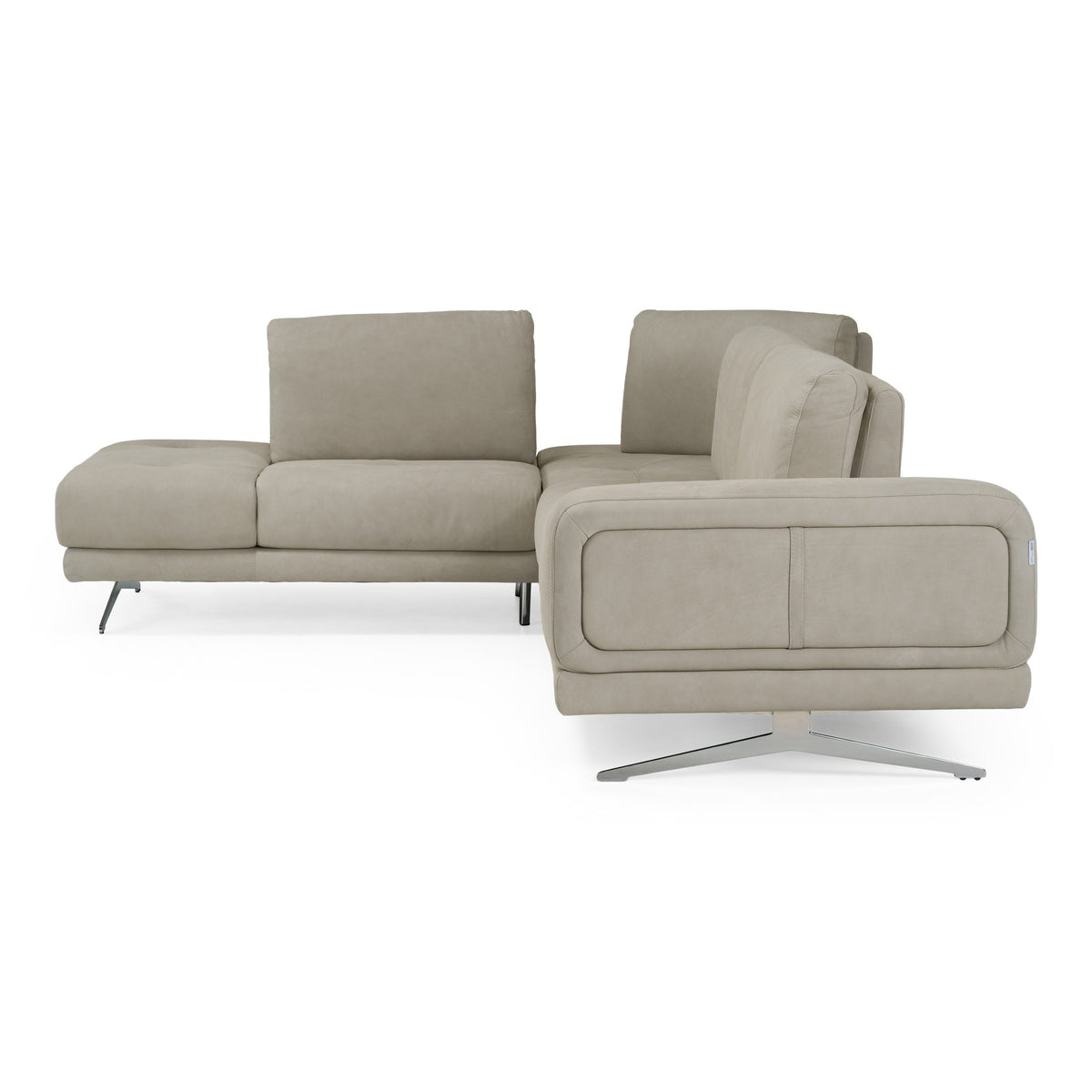 Mood Italian Light Grey Leather Left Facing Sectional Sofa