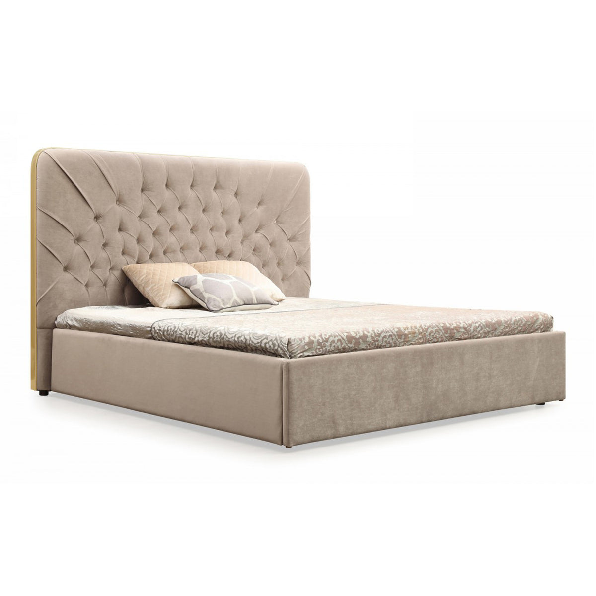 Moontide Glam Beige Velvet and Brushed Brass Bedroom Set