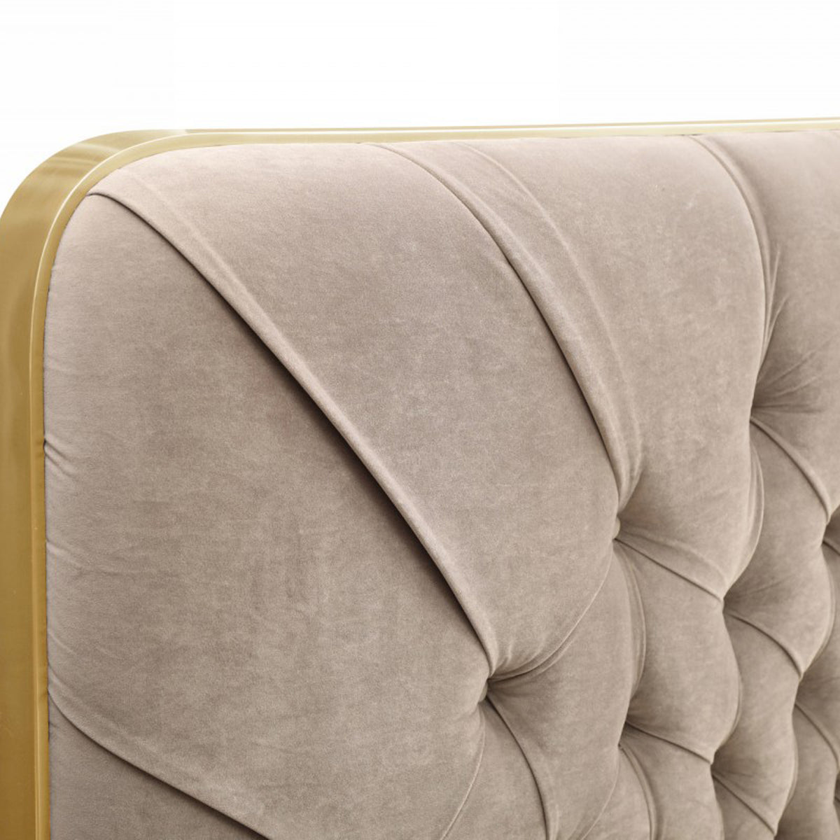 Moontide Glam Beige Velvet and Brushed Brass Bedroom Set